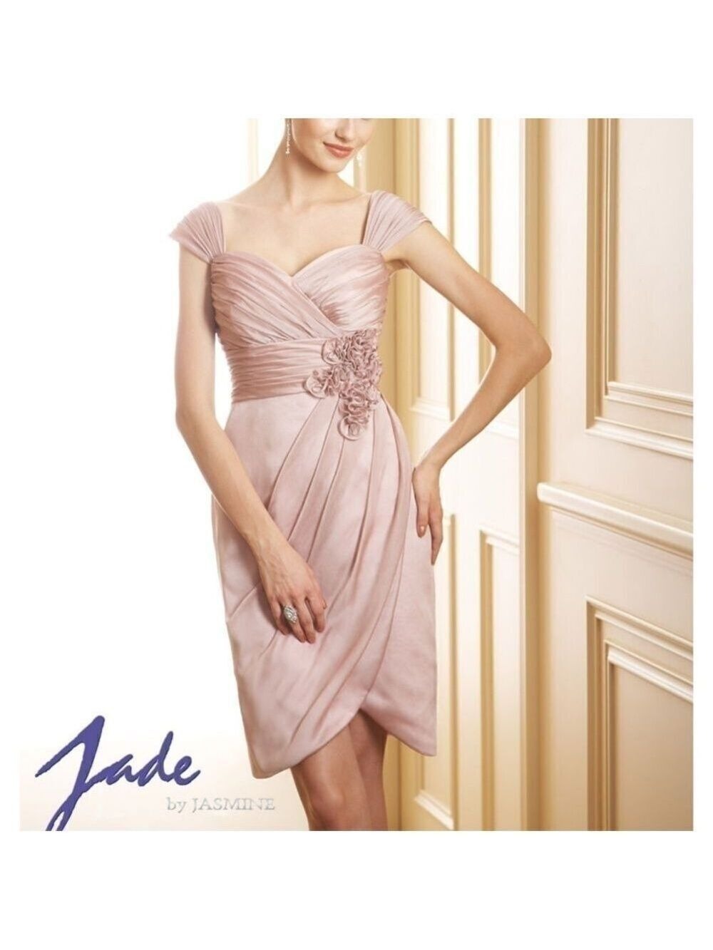 NWT Jade Special Occasion Tiffany Chiffon Khaki Tea Length dress Sz 8